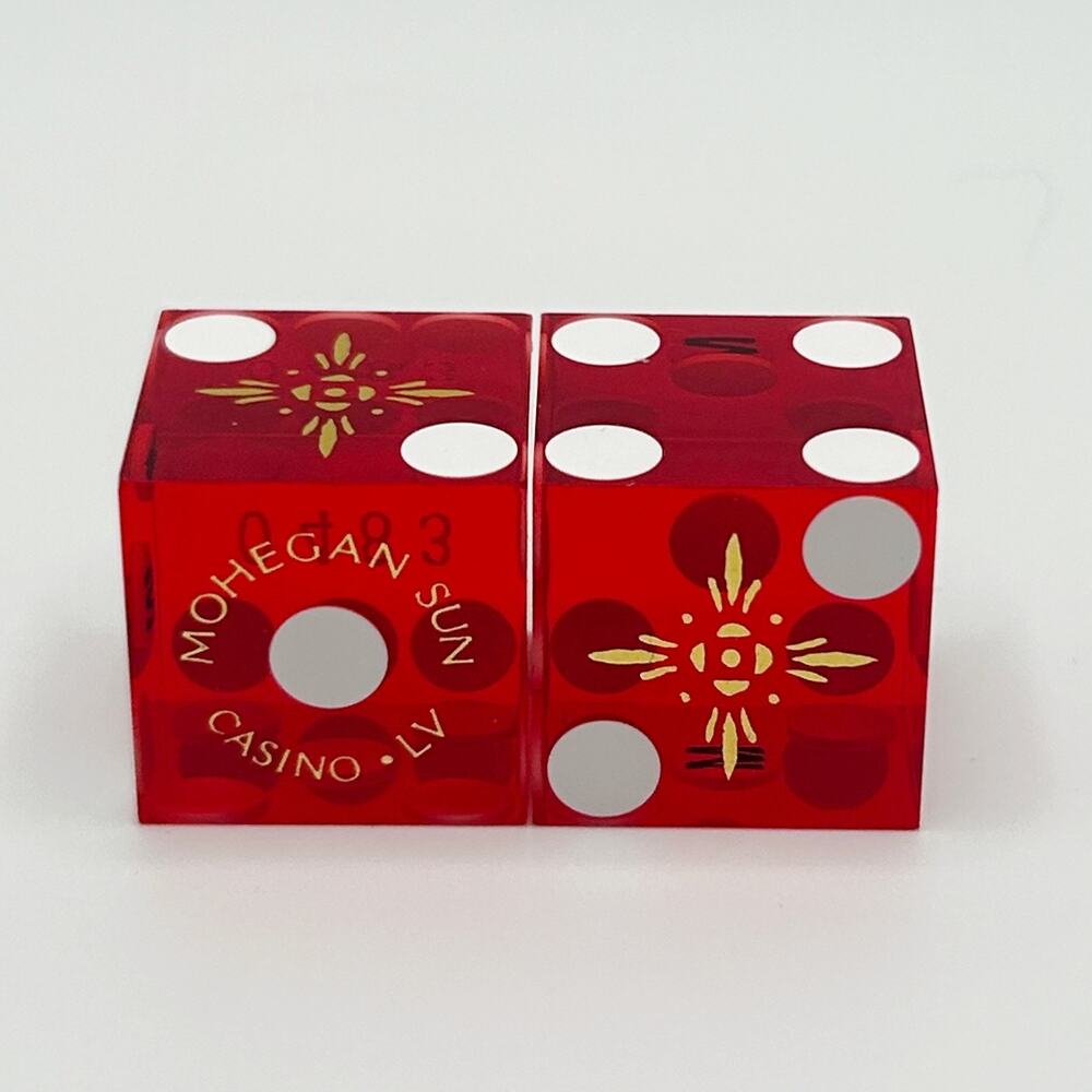 Mohegan Sun Red Casino Dice Las Vegas Matching #0483”Bone” Cancelled Dice RARE